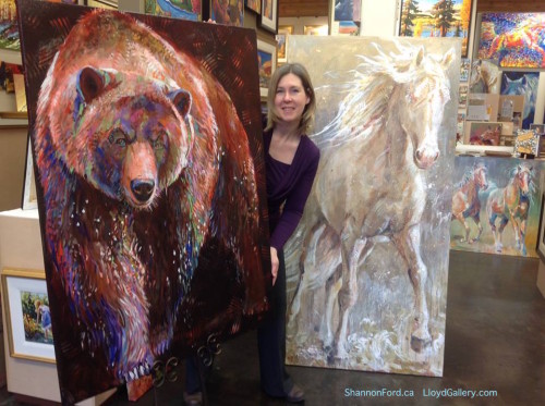 Shannon Ford, I'm Coming Your Way, with Marjo at The Lloyd Gallery Grizzly Bear Painting